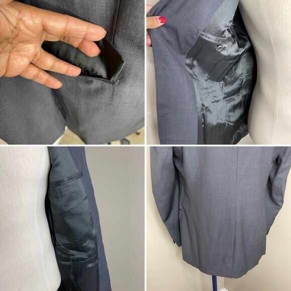 DKNY Men’s Gray 100% Virgen Wool Suit Jacket Blazer Sise M Single Breasted - Picture 10 of 12